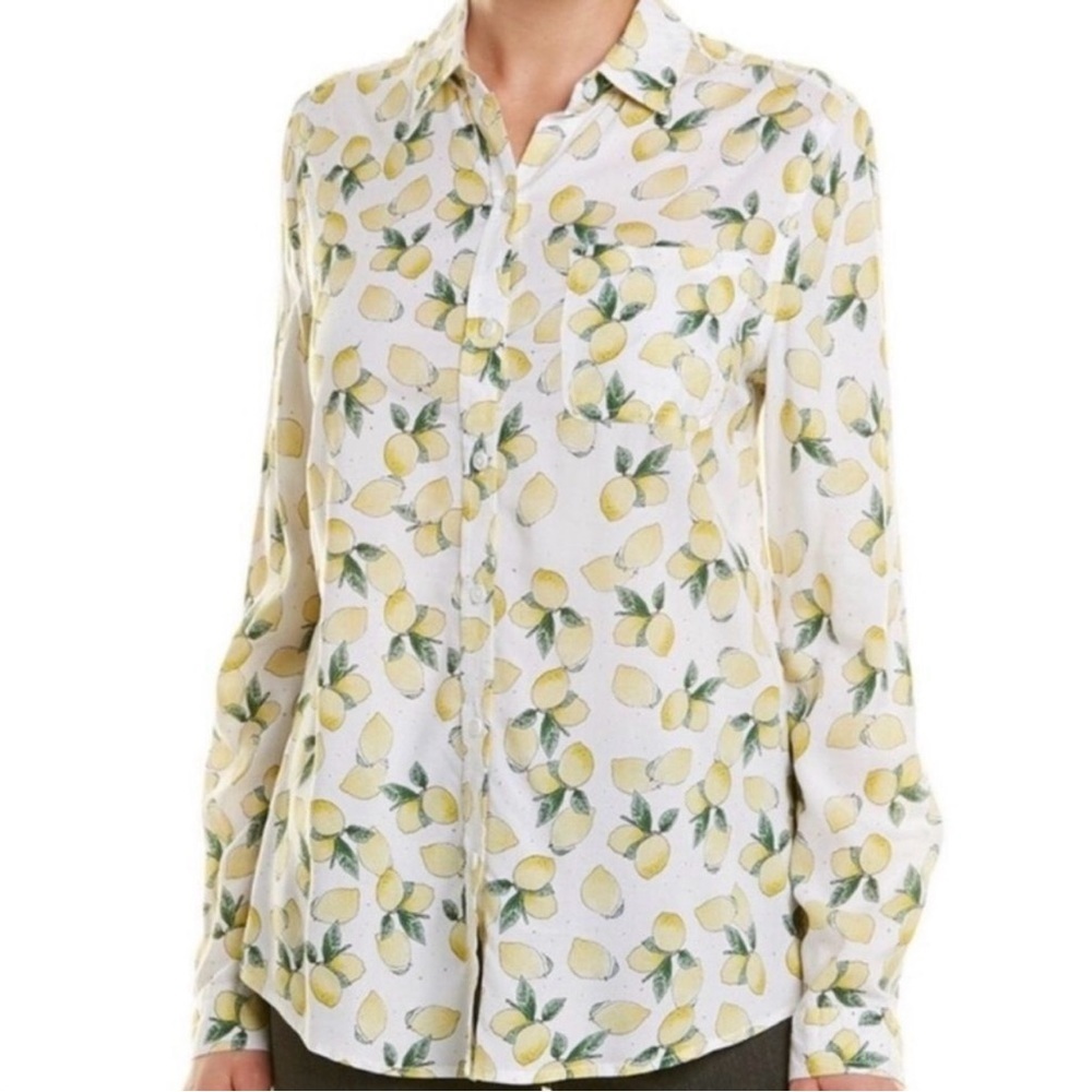 NTM: BeachLunchLounge Lemon Printed Alanna Button Down Long Sleeve Top Sz L - Picture 15 of 16